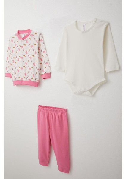 Kız Bebek Zıbınlı 3 Lü Takım Çiçek Desenli 4 Ay-1 Yaş, Beyaz fiyatları