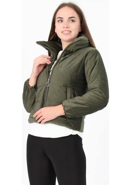 Dipmoda Kadın Yüksek Yaka Fermuar Detaylı Cepli Kışlık Kadife Mont DP7154 fiyatları