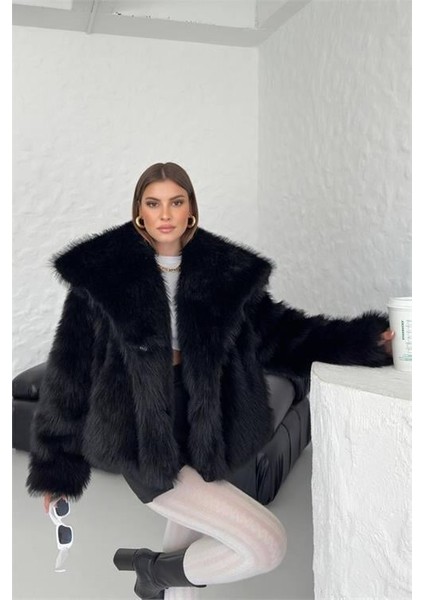 Dipmoda kadın oversize çıtçıtlı ithal kürk mont DPG037
