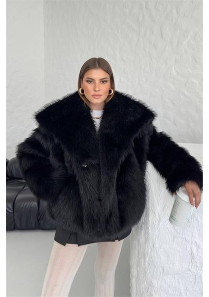 Dipmoda kadın oversize çıtçıtlı ithal kürk mont DPG037