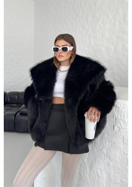 Dipmoda kadın oversize çıtçıtlı ithal kürk mont DPG037