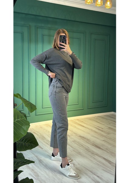 2729 Kesik Paça Kot Pantolon-Gri
