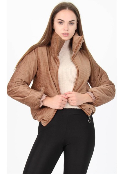 Dipmoda Kadın Yüksek Yaka Fermuar Detaylı Cepli Kışlık Kadife Mont DP7154 fiyatları