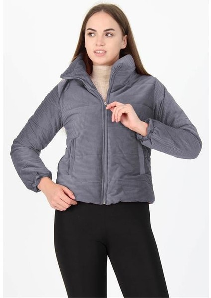 Dipmoda Kadın Yüksek Yaka Fermuar Detaylı Cepli Kışlık Kadife Mont DP7154