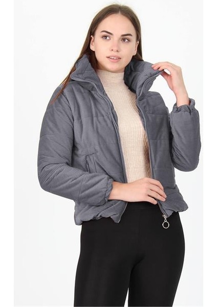 Dipmoda Kadın Yüksek Yaka Fermuar Detaylı Cepli Kışlık Kadife Mont DP7154 fiyatları