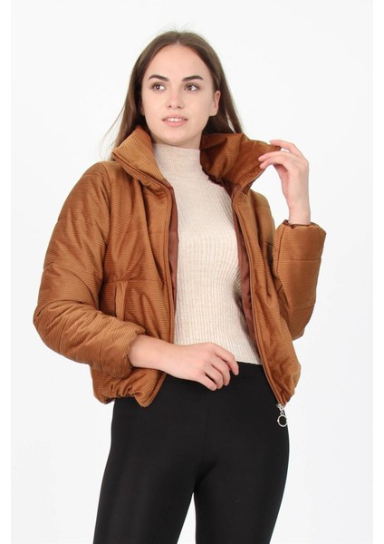 Dipmoda Kadın Yüksek Yaka Fermuar Detaylı Cepli Kışlık Kadife Mont DP7154 fiyatları