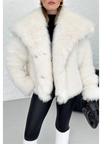 Dipmoda kadın oversize çıtçıtlı ithal kürk mont DPG037