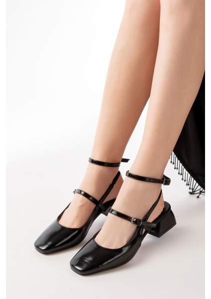 ST-003 Siyah Rugan Günlük 4 cm Topuklu Bayan Ayakkabı fırsatları