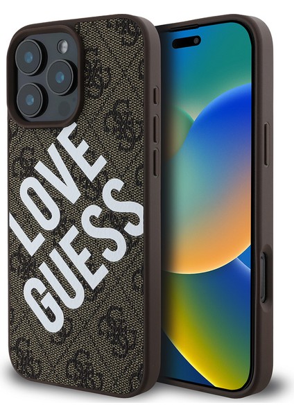 iPhone 16 Pro Kılıf Guess Orjinal Lisanslı Big Love Guess Kapak Kahverengi