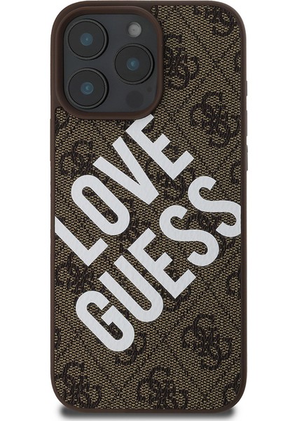 iPhone 16 Pro Kılıf Guess Orjinal Lisanslı Big Love Guess Kapak Kahverengi