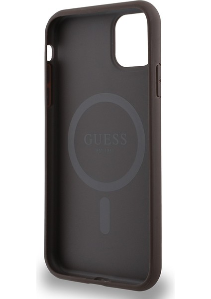 iPhone 12 Kılıf Guess Orjinal Lisanslı Magsafe Şarj Özellikli Small 4g Classic Kapak Kahverengi