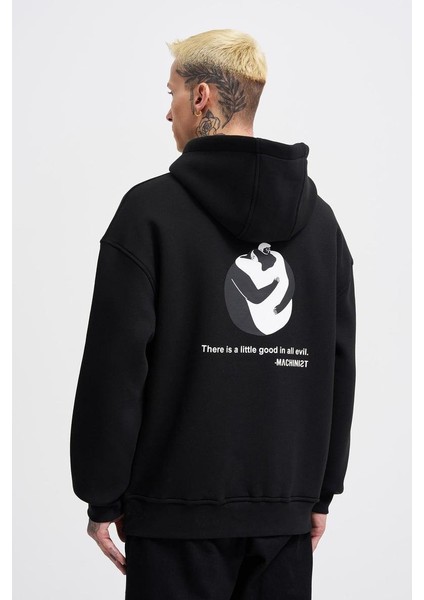Kapüşonlu Godd And Evıl Baskı Oversize Erkek Sweatshirt