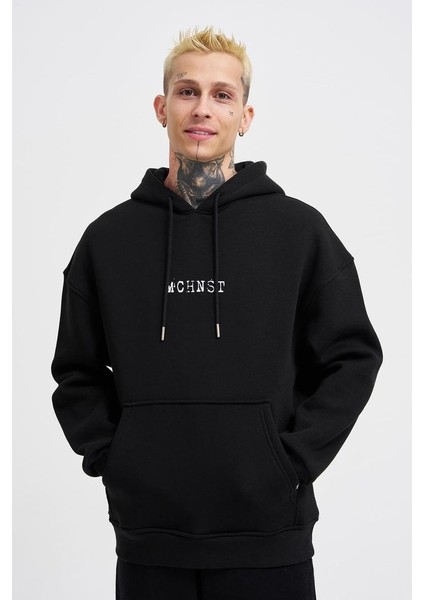 Kapüşonlu Godd And Evıl Baskı Oversize Erkek Sweatshirt modelleri