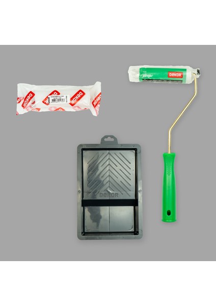 Sünger 10 cm Rulo + Dekor Boya Kabı + Dekor Sünger 10 cm Yedek Rulo