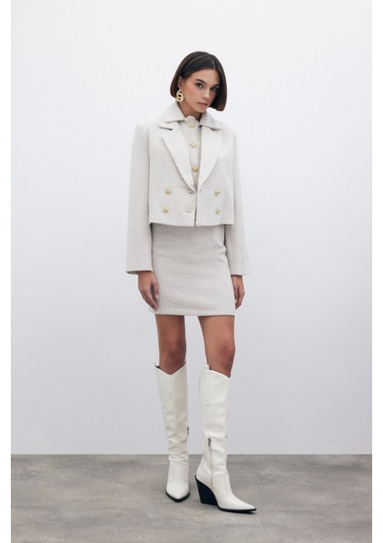 Simli Mini Tüvit Etek - Taş