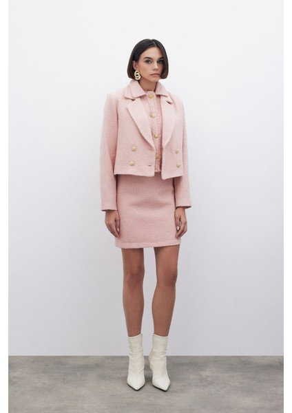 Simli Mini Tüvit Etek - Pudra