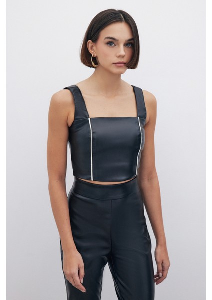 Yüksek Bel Deri Pantolon - Siyah modelleri