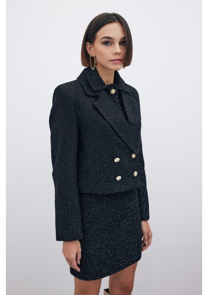 Simli Kısa Tüvit Ceket - Siyah fiyatları
