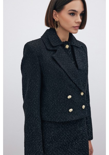 Simli Kısa Tüvit Ceket - Siyah modelleri