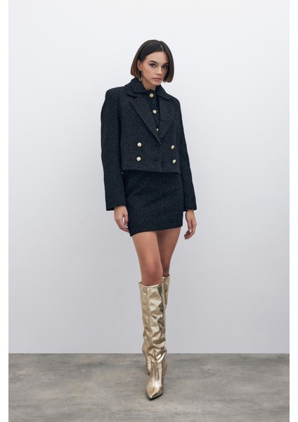 Simli Kısa Tüvit Ceket - Siyah fırsatları