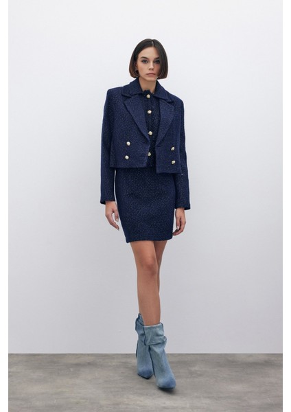 Simli Kısa Tüvit Ceket - Lacivert