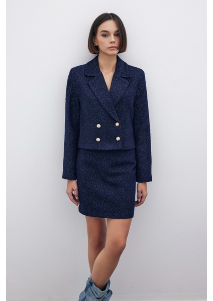 Simli Kısa Tüvit Ceket - Lacivert modelleri