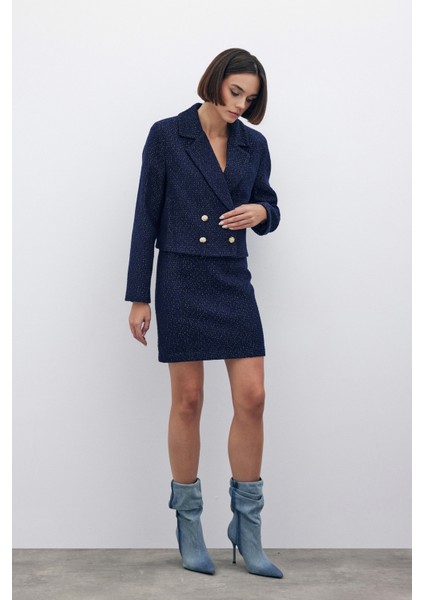 Simli Kısa Tüvit Ceket - Lacivert fırsatları