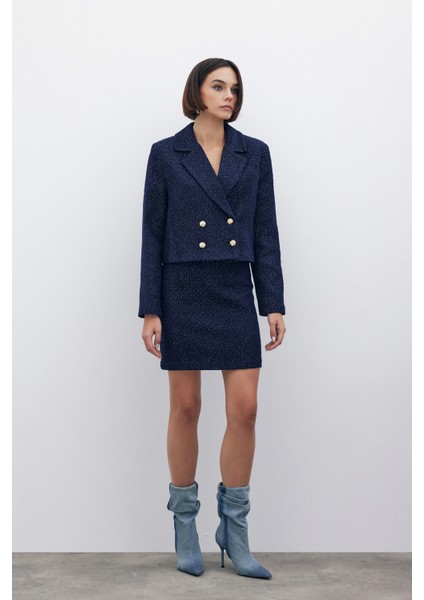 Simli Kısa Tüvit Ceket - Lacivert indirimleri