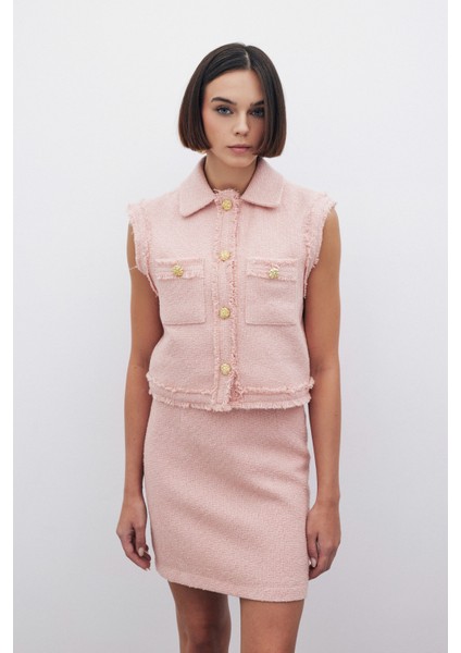 Simli Tüvit Yelek - Pudra