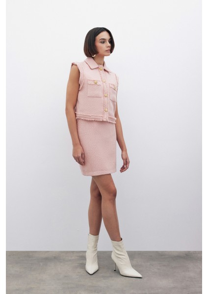 Simli Tüvit Yelek - Pudra modelleri
