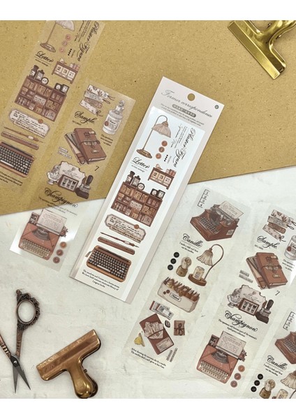 Yazarlık Atölyesi Malzemeleri Temalı 6 Yaprak Şeffaf Pet Sticker