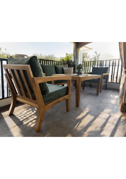 Ottoman Masif Ahşap Bahçe Balkon Koltuk Kestane Ağacı 3+1+1 Koltuk, Masa Takımı