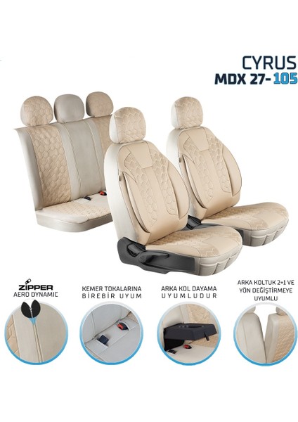 Bmw X3 Uyumlu Deri Detaylı Oto Koltuk Kılıfı Ön Arka Set Cyrus Model Bej Sc