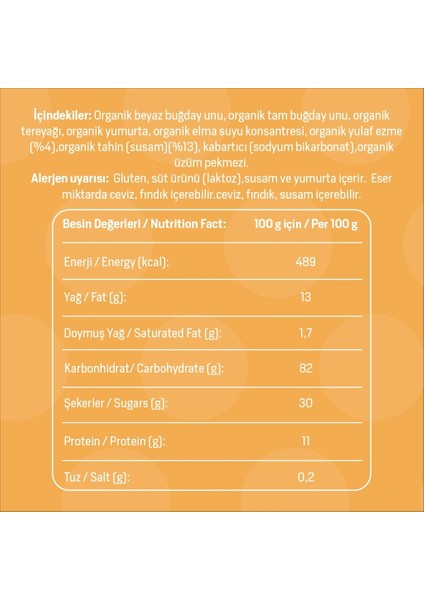 Organik Yulaflı Tahinli Kurabiye 55 gr