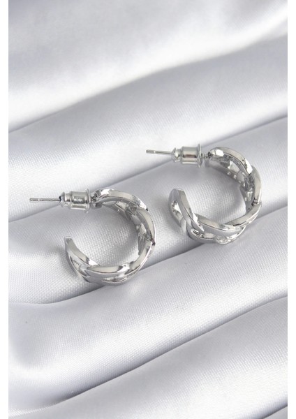 Pirinç Gümüş Renk Zirkon Taşlı Zincir Model Kadın Küpe fiyatları