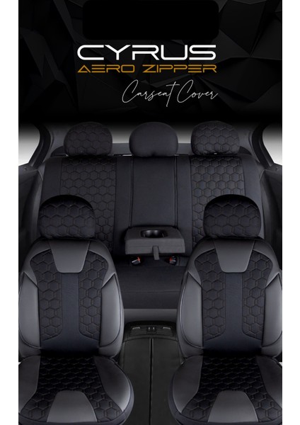 Chery Tiggo Uyumlu Deri Detaylı Oto Koltuk Kılıfı Ön Arka Set Cyrus Model Siyah Sc