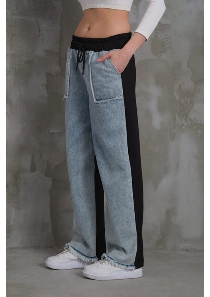 Polopass 021 Kadın Püskül Cepli Bol Paça Penye Kot Denim Pantolon fırsatları