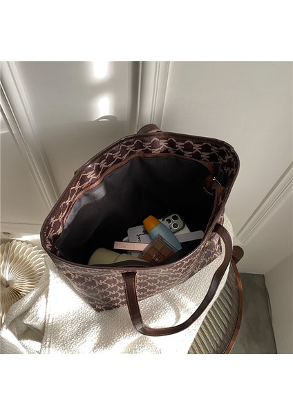 Moda Tote Kadın Çantası Yeni Yumuşak Deri Kayınvalide Büyük Kapasiteli Omuz Çantası Doku Banliyö Çantası (Yurt Dışından)