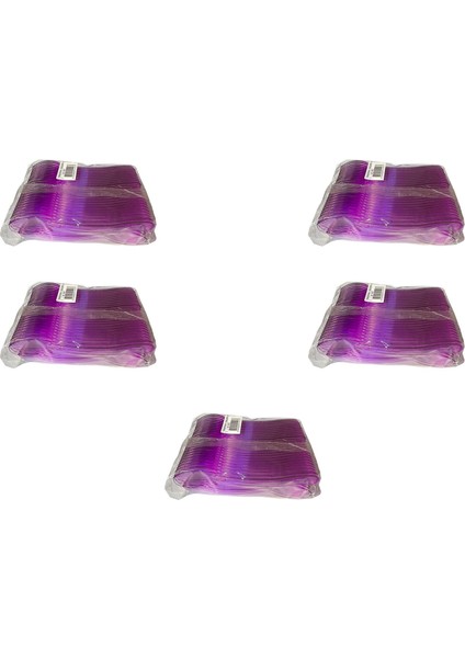 Plastik Şeffaf Mor Sup Kaşık - Tatlı Dondurma Kaşığı - 12.5 cm . - 50 Adetlik 5 Paket
