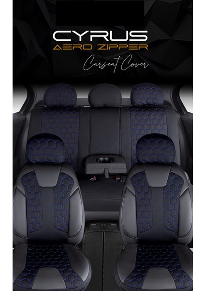 Citron C4 Cactus Uyumlu Deri Detaylı Oto Koltuk Kılıfı Ön Arka Set Cyrus Model Siyah Mavi Sc