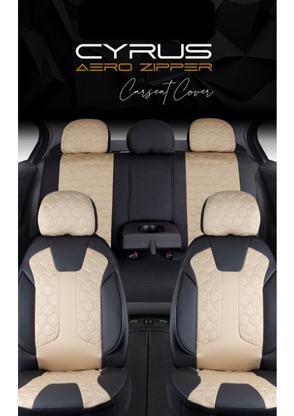 citroen C1 Uyumlu Deri Detaylı Oto Koltuk Kılıfı Ön Arka Set Cyrus Model Bej Siyah Sc