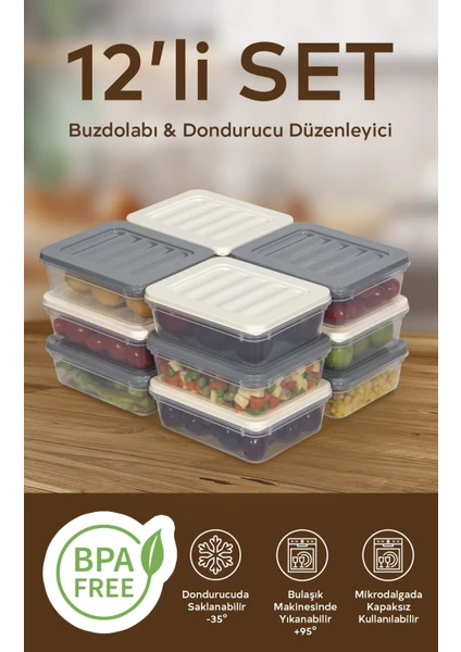 Nesto Home 12'li Renkli Buzdolabı Düzenleyici Buzluk ve Mikrodalga Saklama Kabı 12X600 ml