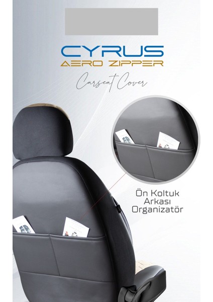 Opel Crosland Uyumlu Deri Detaylı Oto Koltuk Kılıfı Ön Arka Set Cyrus Model Füme Sc