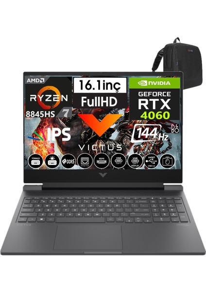 Victus W16-S1018NT Amd Ryzen 7-8845HS Aı 96GB Ddr5 4tb SSD 8gb/ RTX4060 Freedos 16.1" 144 Hz Fhd IPS Taşınabilir Bilgisayar VİCTUSA1YU5EA20+WEBLEGELSINÇANTA