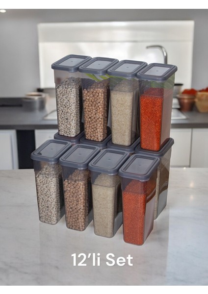 12LI Erzak ve Bakliyat Saklama Kabı Buzdolabı ve Buzluk Düzenleyici 12X1580 ml