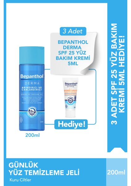 Derma Yüz Temizleme Jeli + 3 Adet Derma Spf 25 Yüz Bakım Kremi 5ml Hediyeli