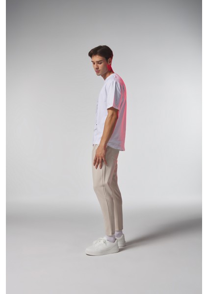 Beyaz Düşünen Adam Baskılı Oversize Tshirt