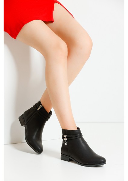 Kadın Siyah Cilt Bot – Tokalı ve Fermuarlı, Rahat Günlük Kullanım için Trend Model PTK013 fiyatları