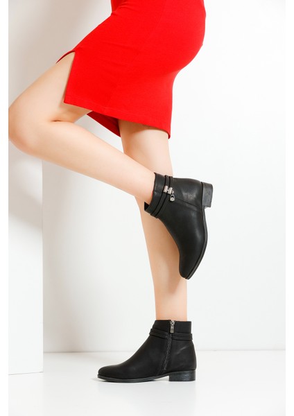 Kadın Siyah Cilt Bot – Tokalı ve Fermuarlı, Rahat Günlük Kullanım için Trend Model PTK013 modelleri