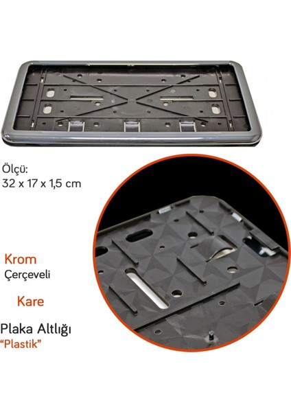 Mefsa Plaka Altlığı Kare Plastik Tak Kolay Lüks Krom Çerçeveli (Adet)